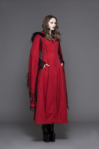 Winter Hand Embroidered Shawl Double Sided Long Gothic Coat for Women