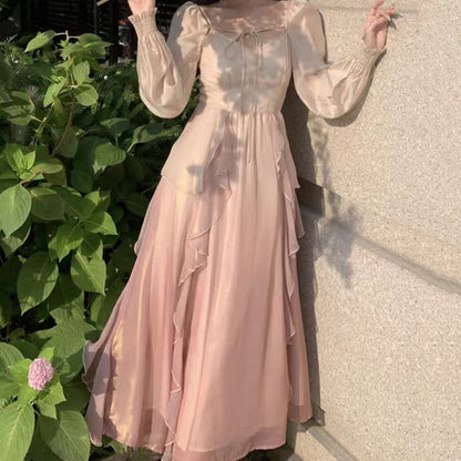 Two Pieces A-line Flouncing Knit Slip Dress Cross Sweater