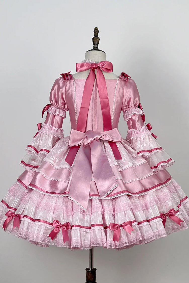 Rose Velvet Cake Long Trumpet Sleeves Multi Ruffle Bow Lace Sweet Lolita Dress