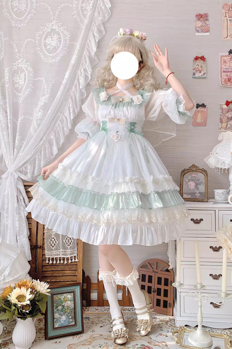 Emerald Ruffled Lace-Up Princess Lolita Dress - Spring Boliya