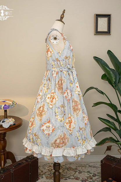 Cat Rose Tea Sleeveless Jumper Dress with Ruffle