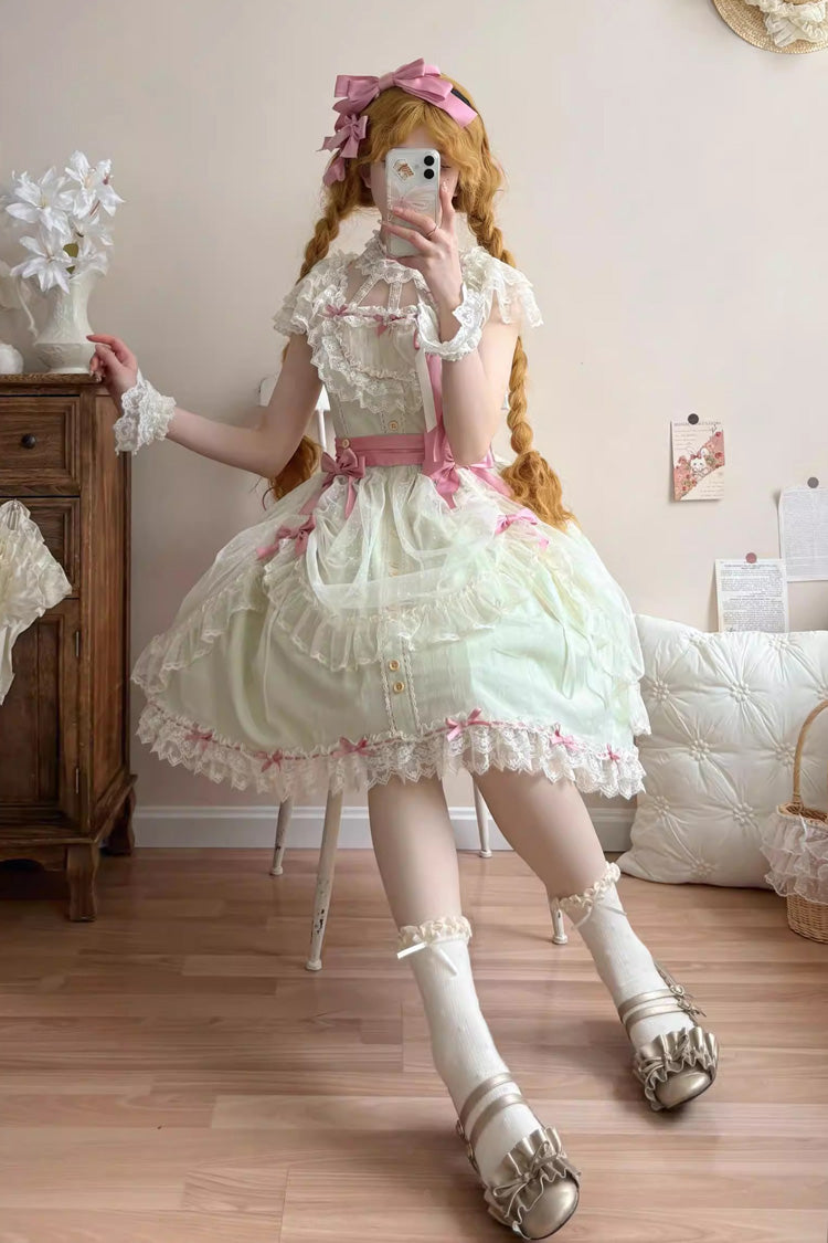 Emerald Sakura's Spring Resonance Sleeveless Ruffled Bow Sweet Lolita JSK