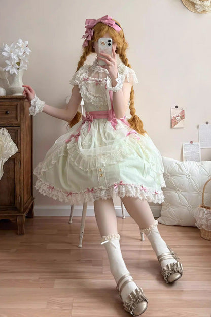Emerald Sakura's Spring Resonance Sleeveless Ruffled Bow Sweet Lolita JSK
