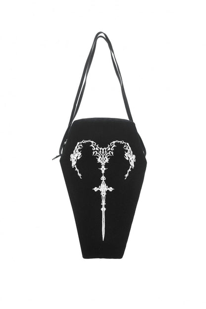 Gothic Women's Handbag with Embroidered Horned Motif and Chain