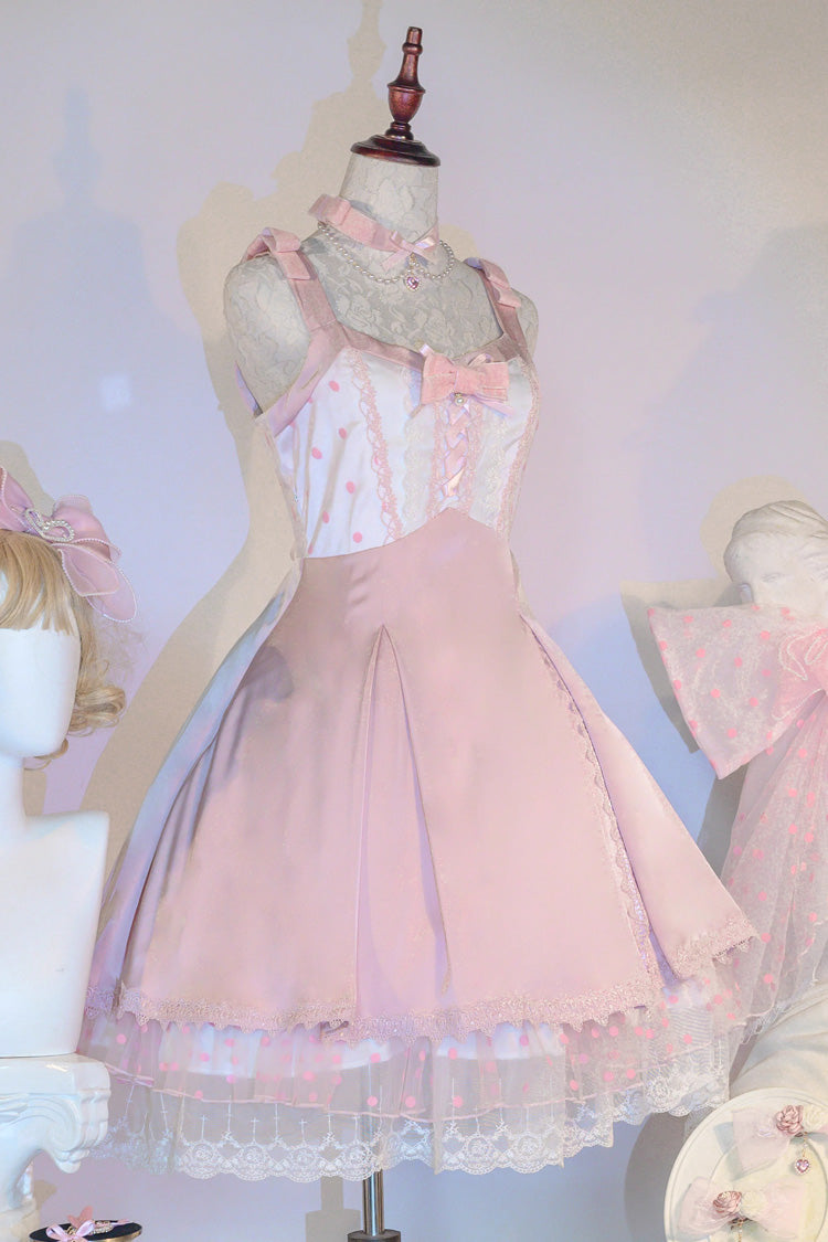 Rose Polka Waltz Sleeveless Pattern Bow Stitching Lace Sweet Lolita JSK Outfit