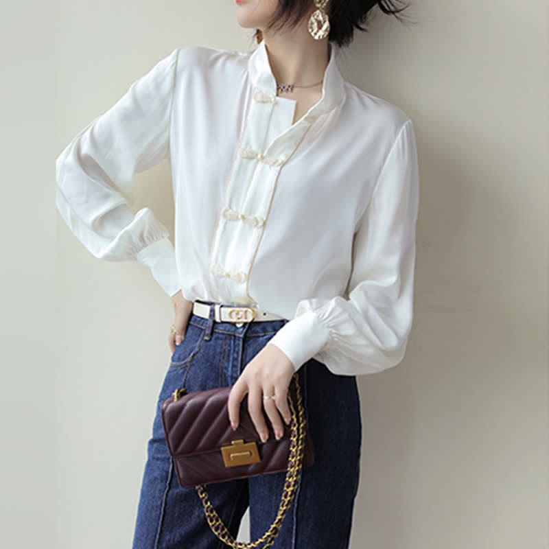 Vintage Buckle Chiffon Shirt Workwear