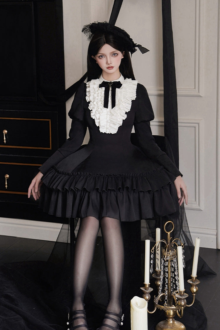 Stand Collar Double-Layered Ruffle Gothic Dress
