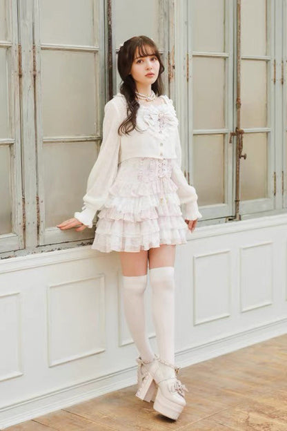 Multi-Layer Printed Ruffle Bow Sweet Dress Three Colors