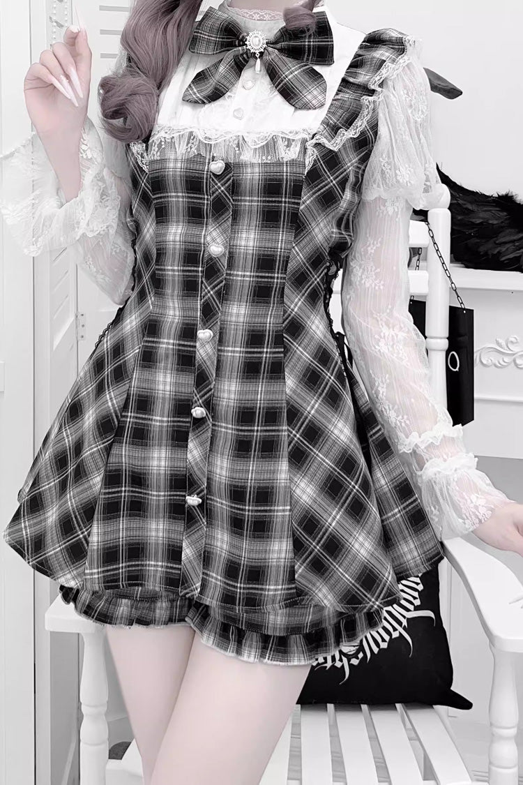 Stand Collar Long Sleeves Ruffled Bow Lace Sweet Japanese Dress Shorts Set