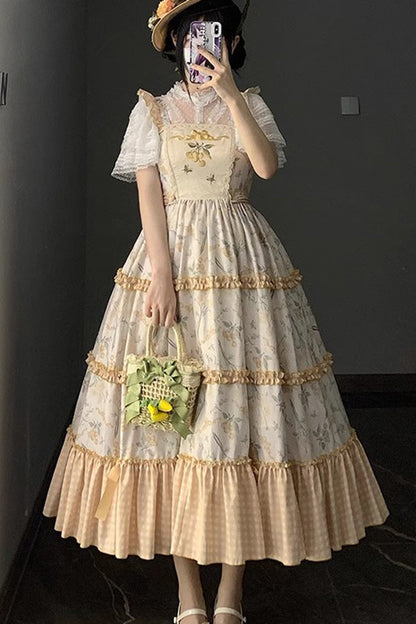 Summer Print Embellished Ruffle Lolita Jumper Dress