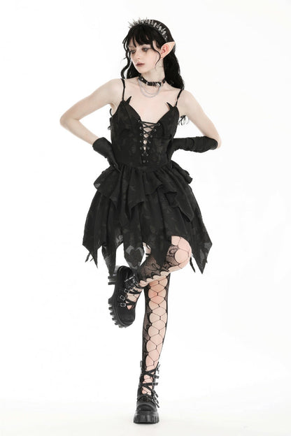 V Collar Sleeveless Halloween Printed Irregular Gothic Slip Dress