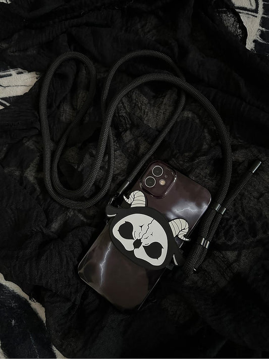 Black and White Grim Reaper Gothic Mobile Phone Back Clip With Crossbody Strap