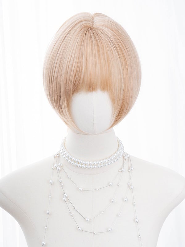 Blonde Short Bob Cut Synthetic Wig  Double Ponytail Claw Clips