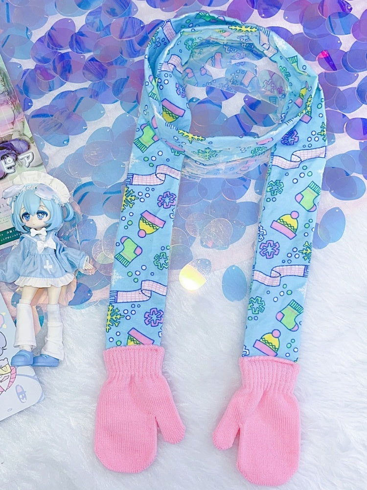 Y2KBlueFairy Kei Cartoon Print Gloves-shaped Scarf