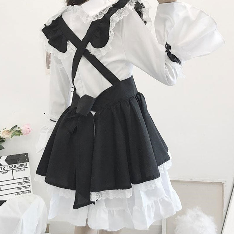 Robe de costume de soubrette gothique Lolita avec nœud papillon