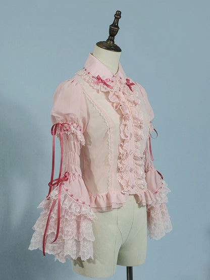 Pink Short Puff Sleeves Blouse