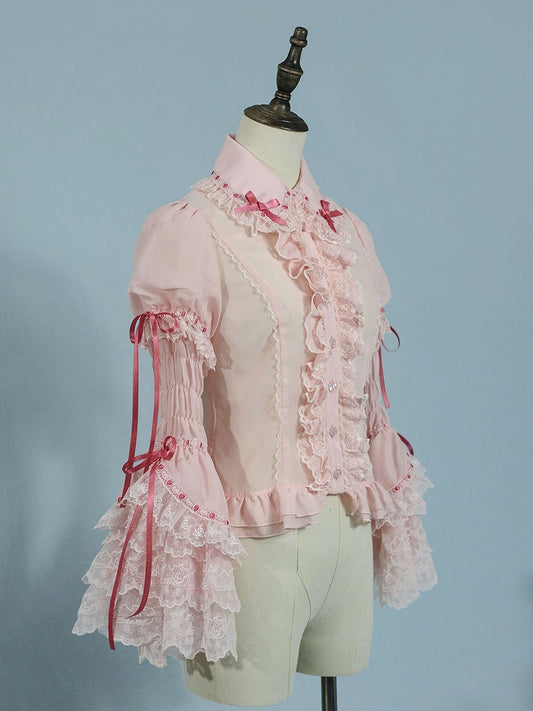 Pink Short Puff Sleeves Blouse