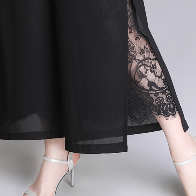 Chic Lace Stitching Split Wide Leg Pants