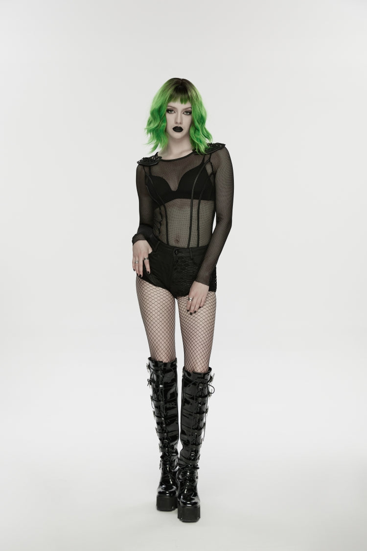 Punk Shorts with Irregular Cut-Outs and Eyelets