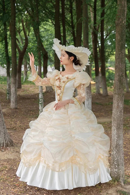 Medieval Embroidery Vintage Gown in Champagne