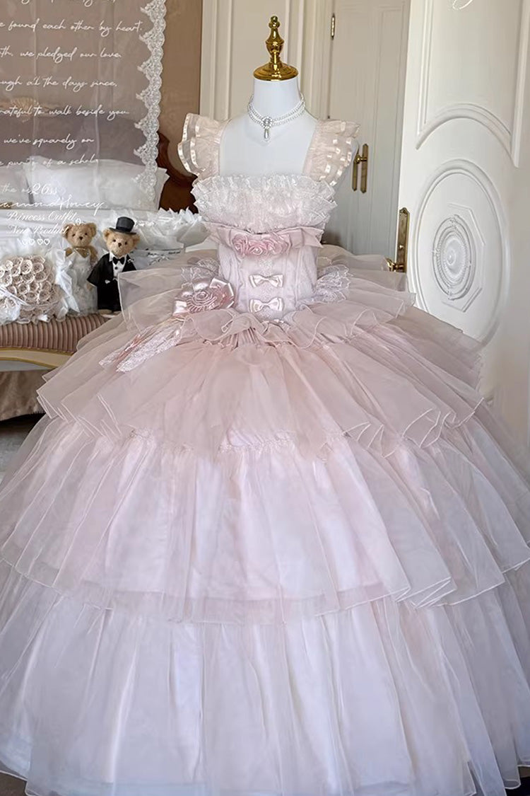 Rose Mousse Love Song Sleeveless Layered Ruffles Bride Bow Sweet Lolita Gown