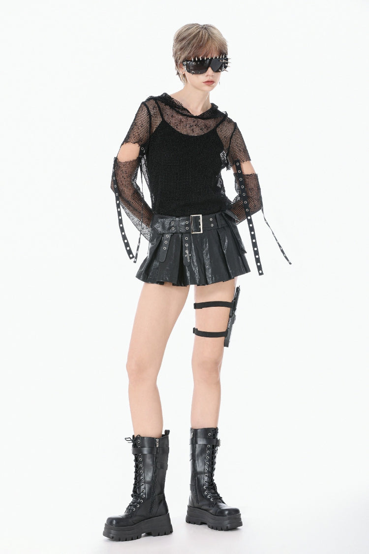 Punk Shorts with Eyelets and Asymmetric Pleated Belt