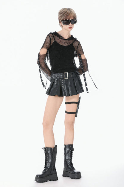 Punk Shorts with Eyelets and Asymmetric Pleated Belt