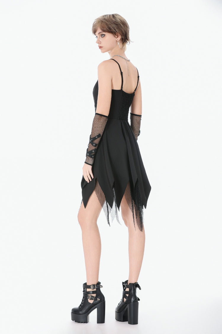 Studded Mesh Punk Slip Dress with Zippers