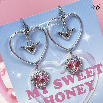 Pompons Rhinestone Detail Jirai Kei Ear Clips