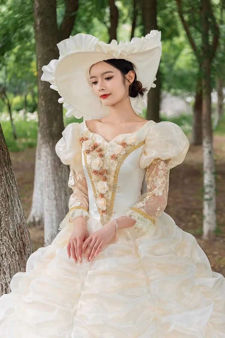 Medieval Embroidery Vintage Gown in Champagne