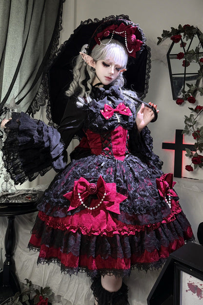 Rose Princess Ballet Lolita JSK with Bow and Lace - Noir