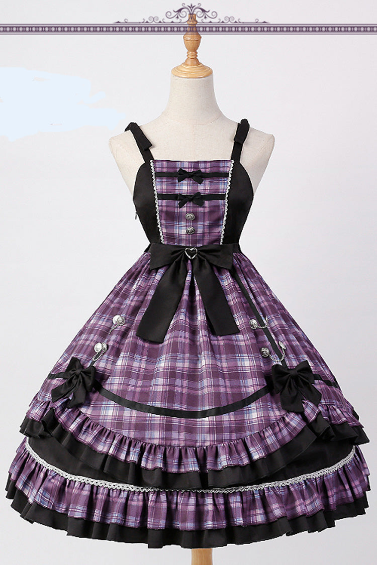 Pink/Black High-Waist Sweet Lolita JSK with Plaid Ruffles and Bow