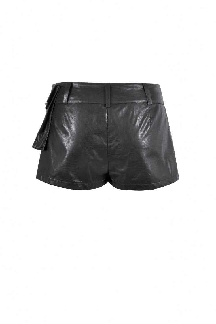 Punk Shorts with Eyelets and Asymmetric Pleated Belt