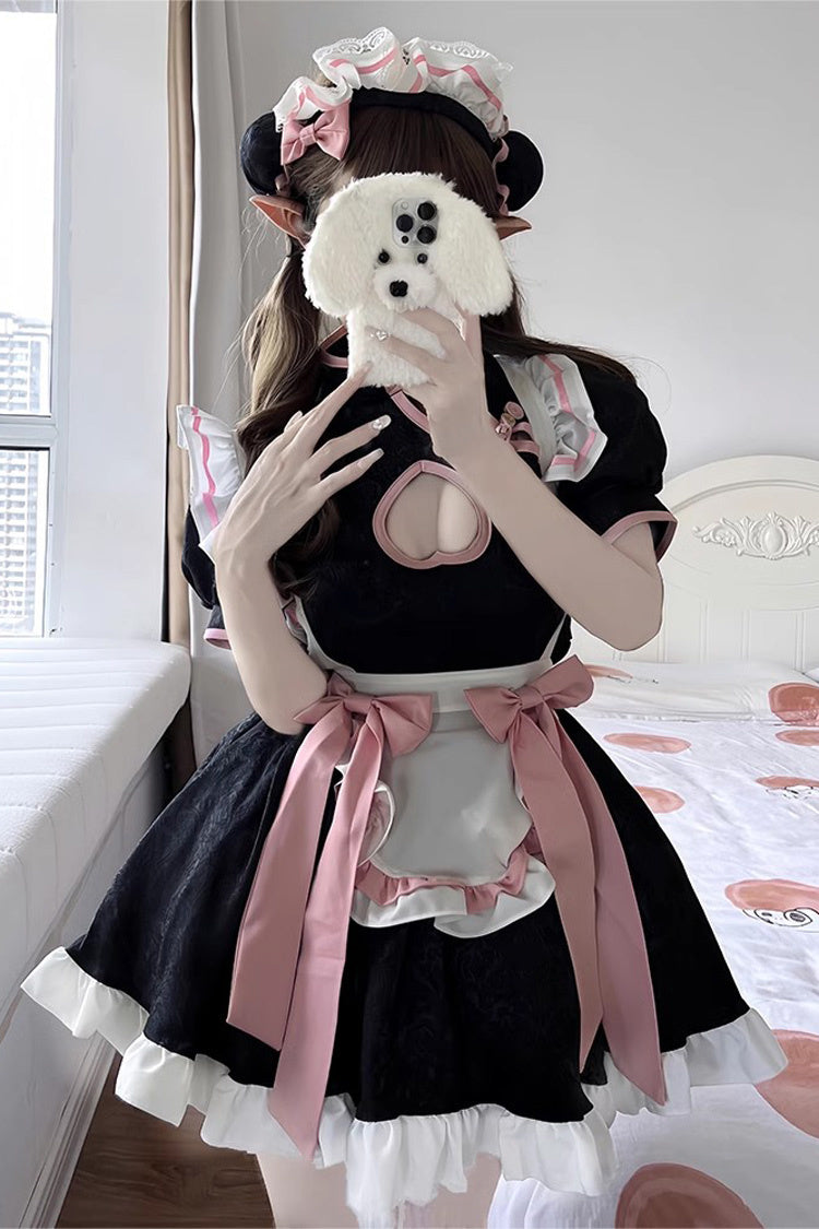 Ebony Short Sleeves Ruffle Love Hollow Bow Sweet Plus Size Chinese Lolita Dress