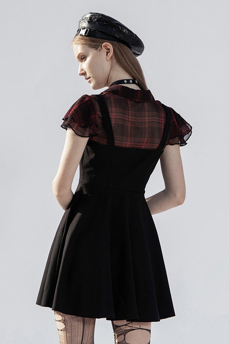 V-Neck Ruffled Chiffon Waisted Skull Punk Dress
