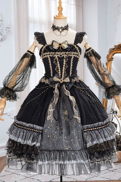 Gothic Lolita JSK Dress with Bowknot and Ruffled Cardigan