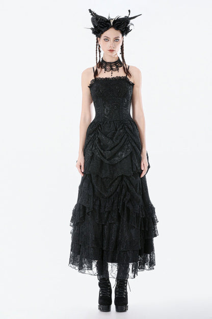 Embroidered Peplum Court Slip Dress in Gothic Style
