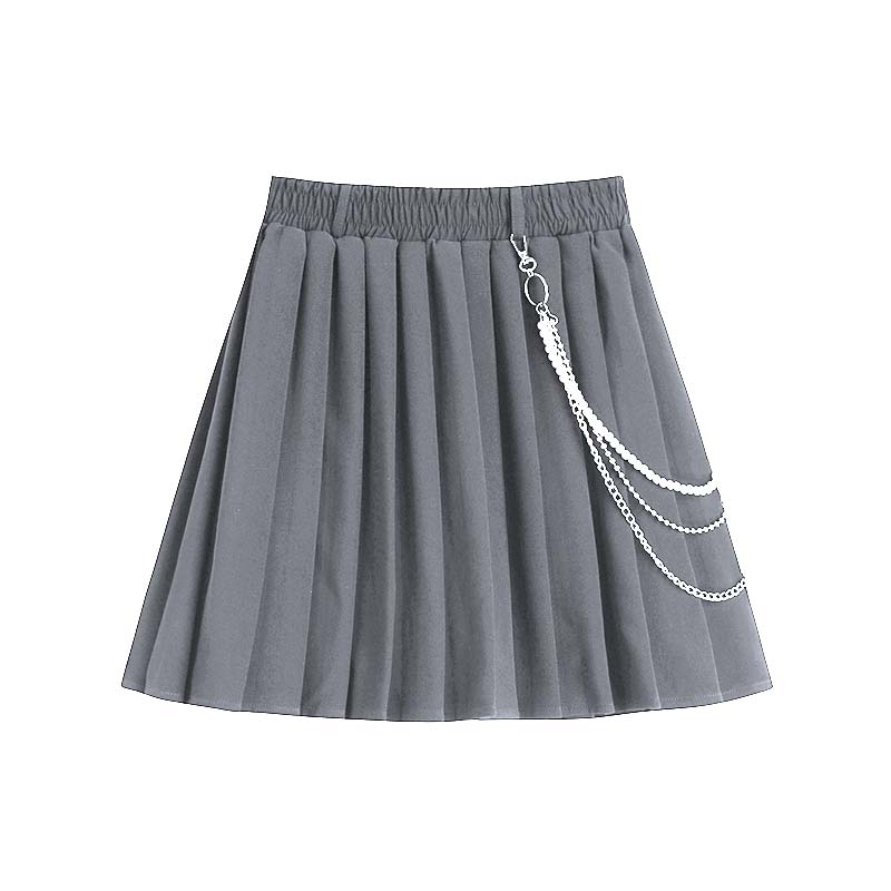 Gothic Chain Pure Color Pleated Skirt