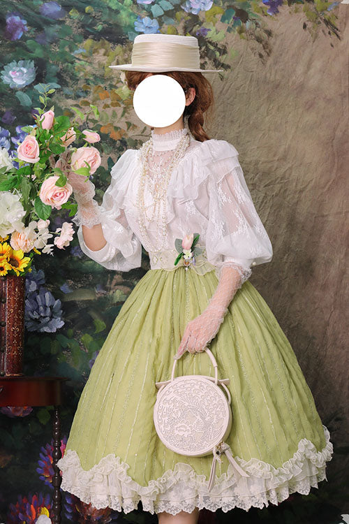 Green Elegant Vintage Tulip Multi-Layer Ruffle Classic Lolita Dress