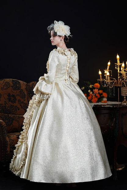 Classic Palace Dress with Square Collar & Trumpet Sleeves