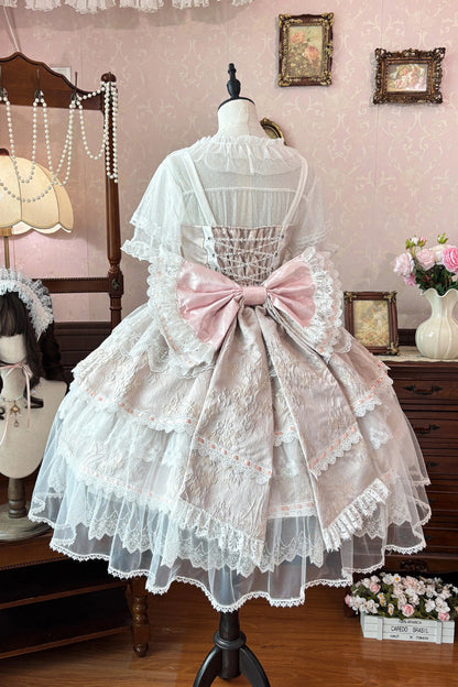 Rose Moonlight Woven Flower Box Square Neck Layered Ruffles Bride Embroidered Bow Lace Plus JSK Set