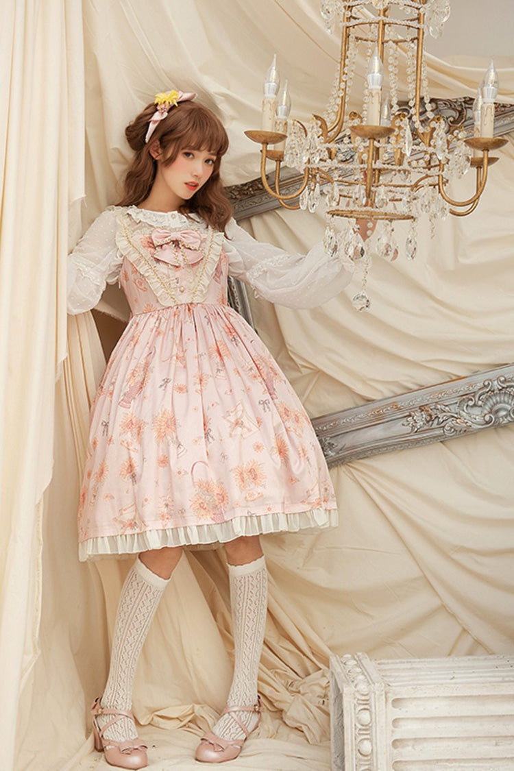 Rose Miss Sunflower Sleeveless Print Ruffle Bow Sweet Lolita JSK Dress