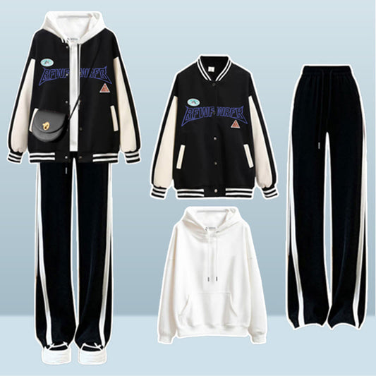 Letter Baseball Jacket Hoodie Pants Set