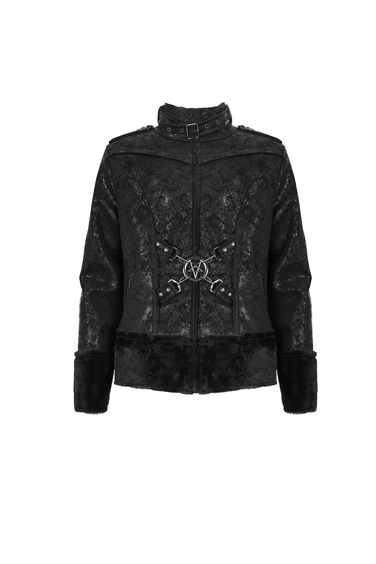 Punk Men's Coat in Retro Suede with Short Plush and Five-Pointed Star Decoration