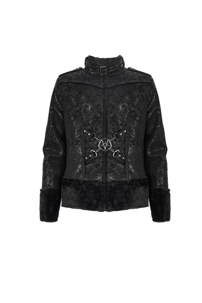 Punk Men's Coat in Retro Suede with Short Plush and Five-Pointed Star Decoration