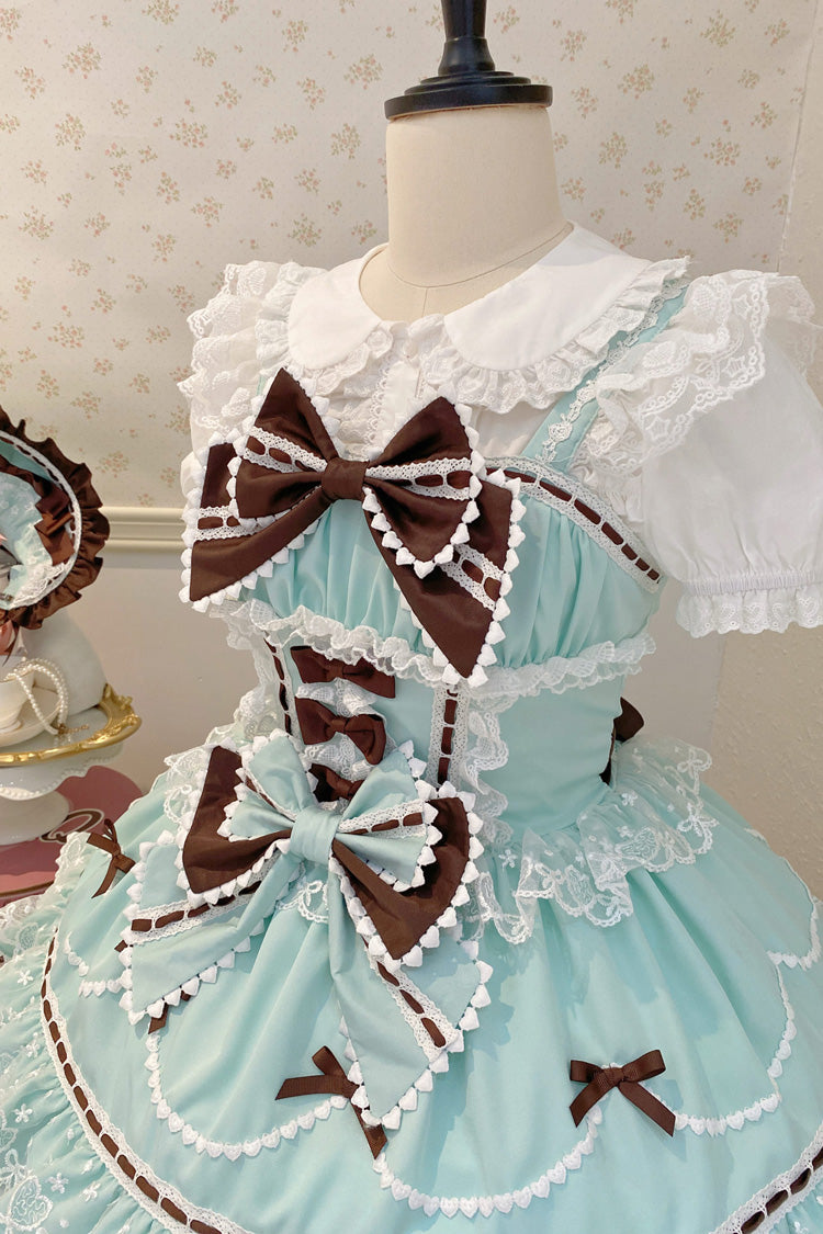 Mint Chocolate Fondant Cake Sleeveless Multi-Layer Ruffle Bow Lace Sweet JSK Dress