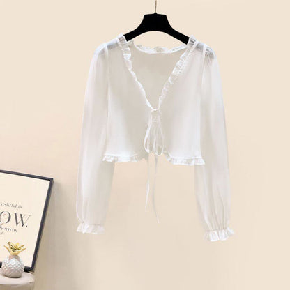 Print Slip Cardigan Lattice Pink V-neck Dress Set