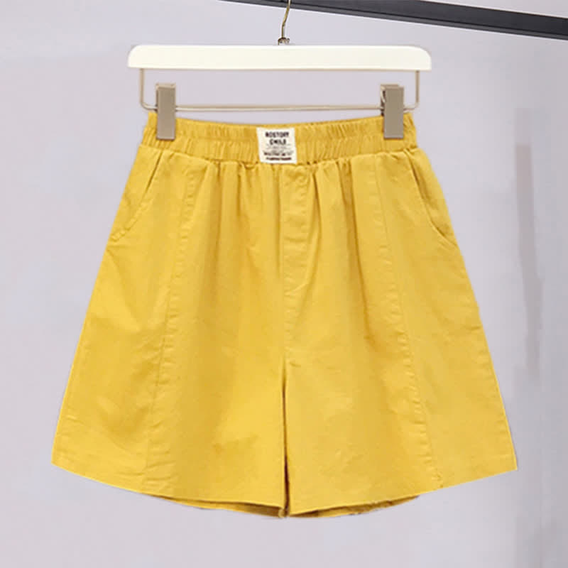 Ensemble t-shirt à col en V et short élastique jaune à imprimé color block