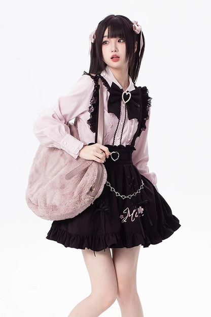 Black Hatsune Miku Ruffle Embroidery Lace-Up Skirt