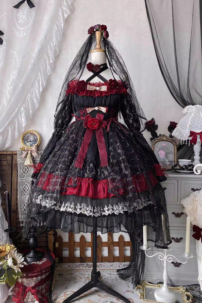 Perlia's Night Ruffled Open-Front Lolita Dress - Noir